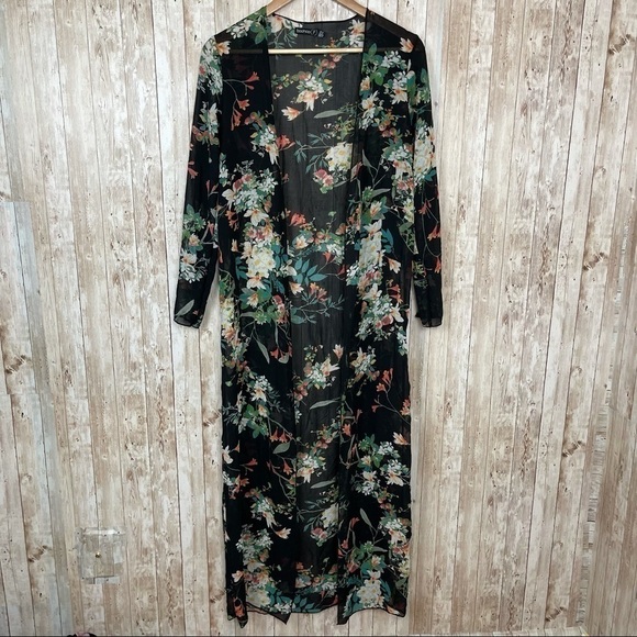 BooHoo Long Sleeve Floral Kimono Cover Up Size 4 - Picture 1 of 8